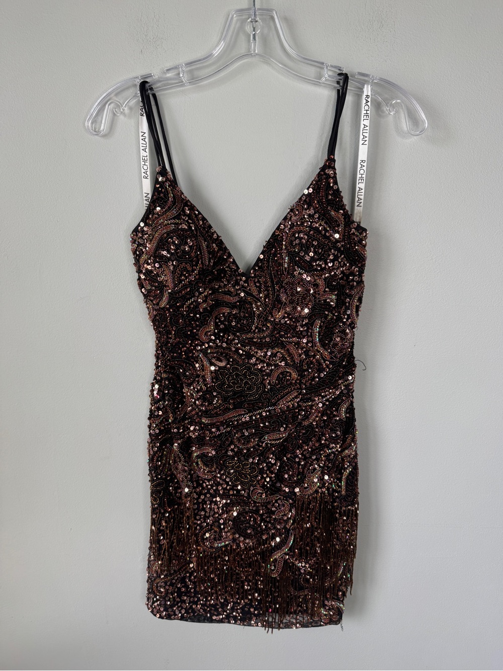 Rachel Allan Bronze Sequin Paisley Mini Dress